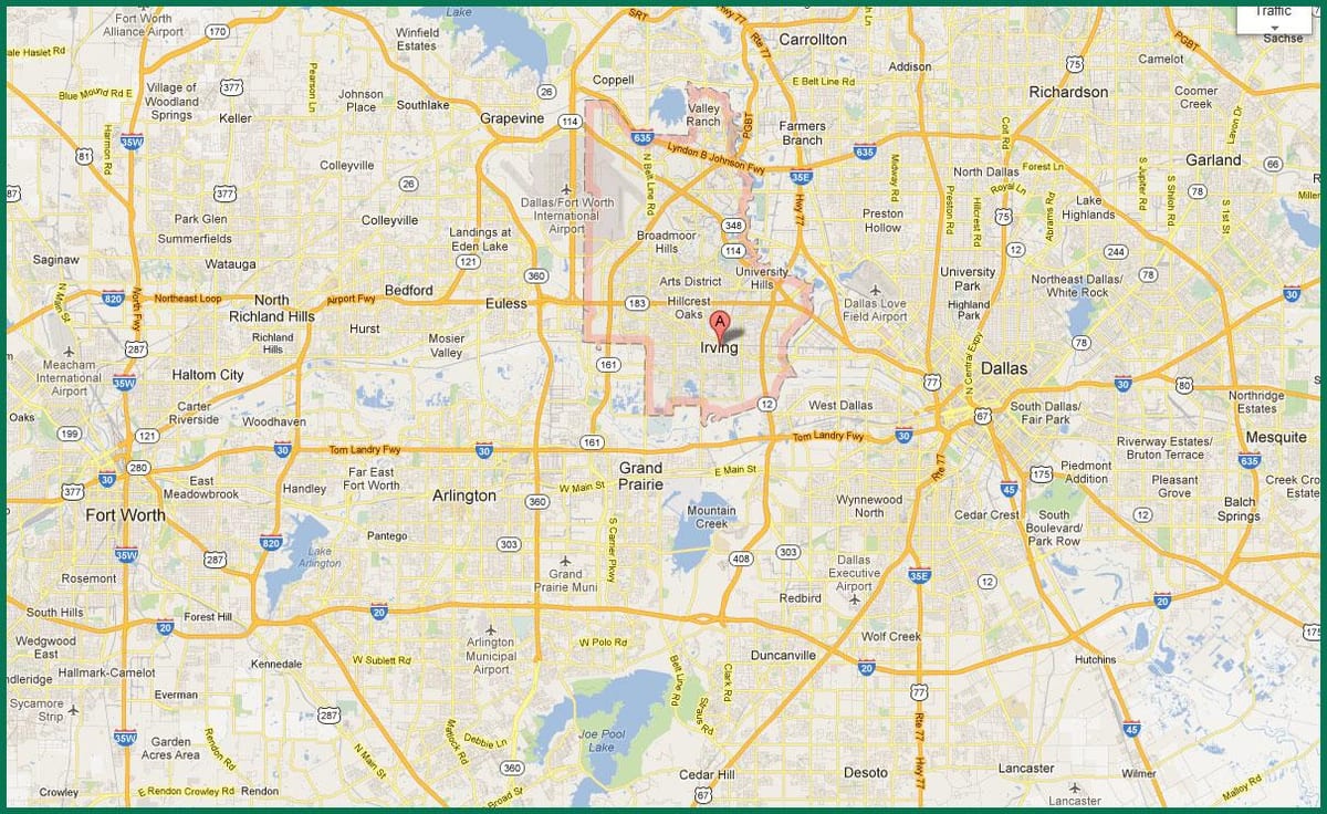 નકશો DFW વિસ્તાર